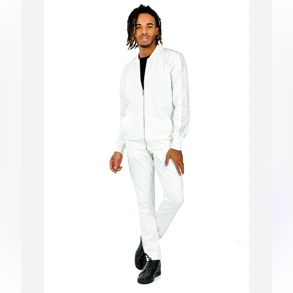 Off White Rhinestone Detail Casual Jogger Set